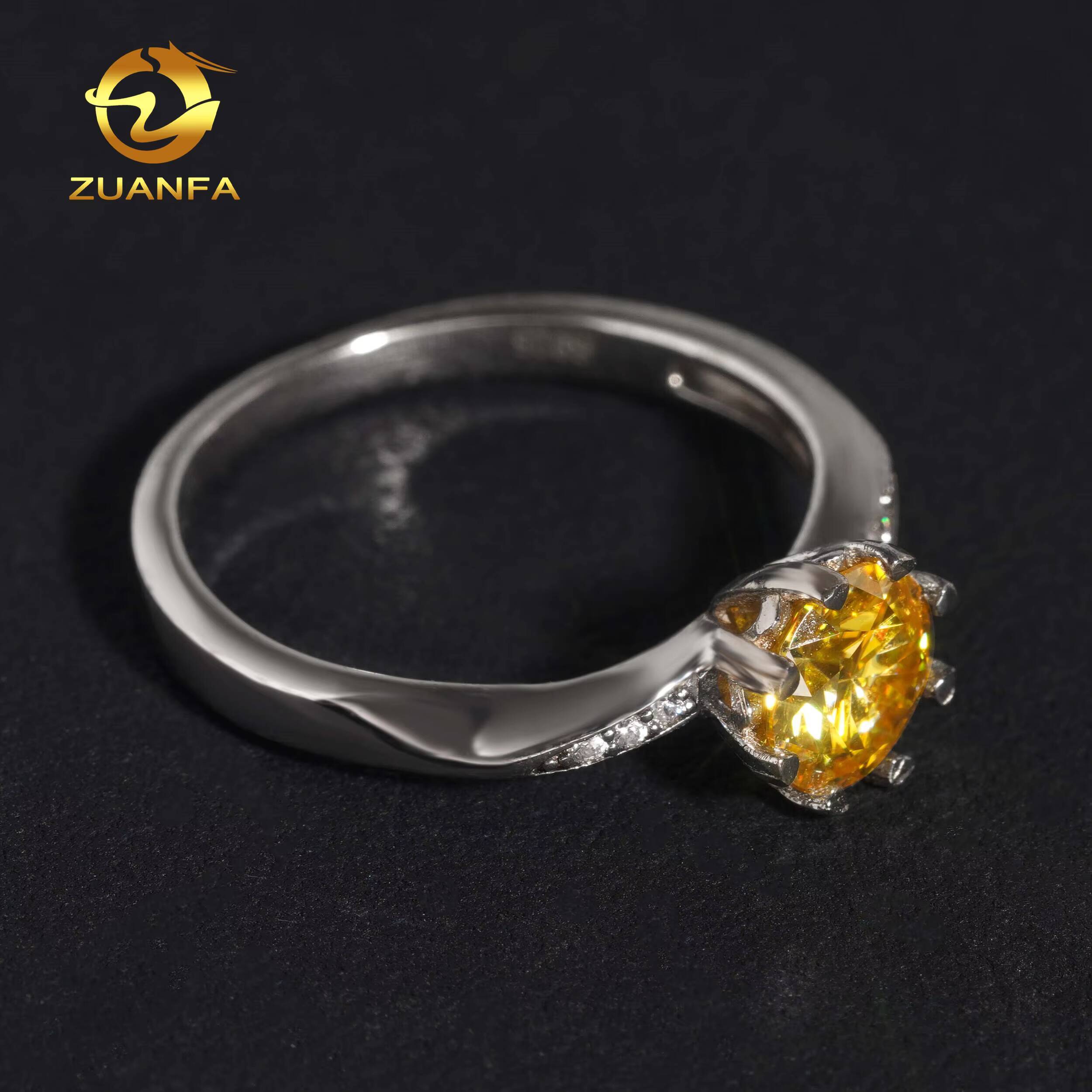 Wholesale Women Jewelry Iced Out Wedding Ring Moissanite 925 Silver VVS Moissanite Yellow Diamond Engagement Ring for Women