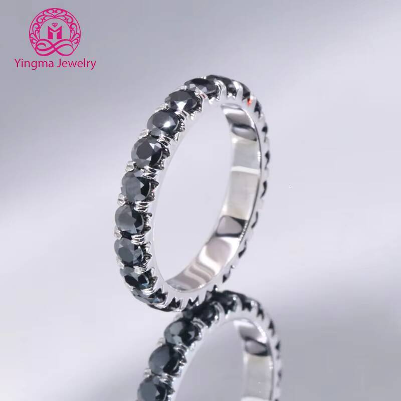 Customized 925 Sterling Silver Eternity Band Ring High Quality Round Brilliant Cut 3mm Black Moissanite Ring Band for Men Women