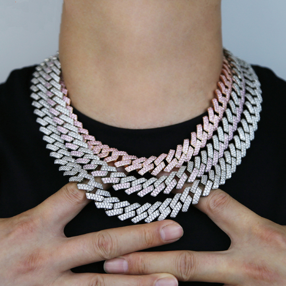 15mm Hip Hop TopBling Tennis Chain Choker Colorful 5A Zircon Cuban Chain Necklace Real Gold Plated Jewelry