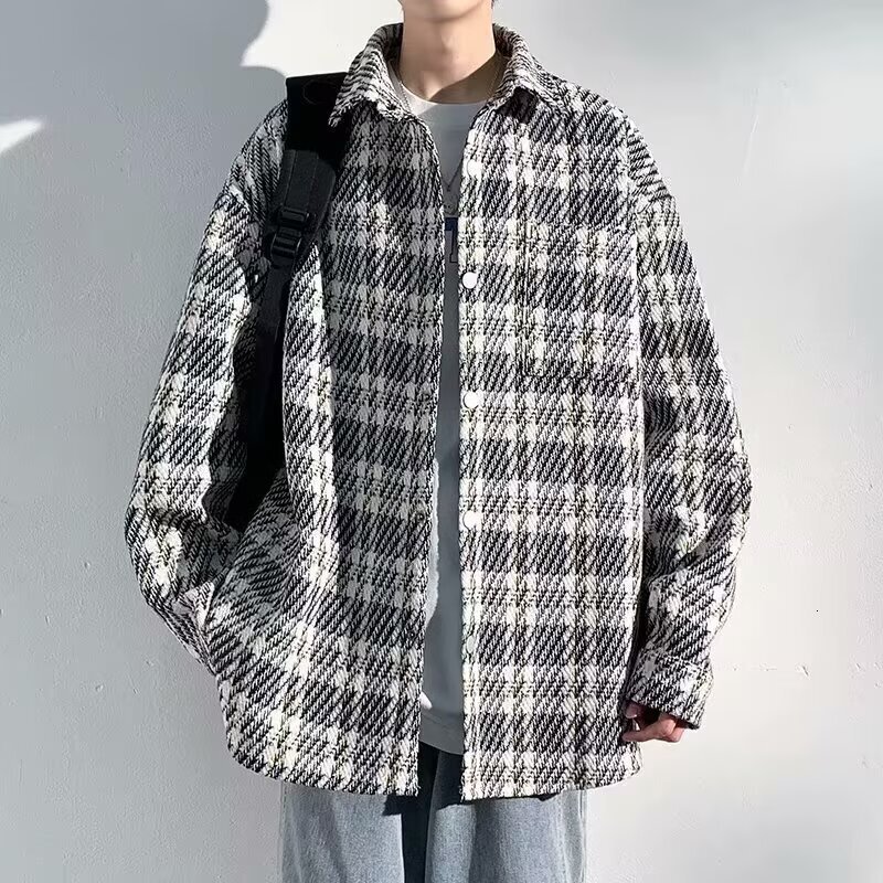 2025 Spring And Autumn Small Fragrance Style Woolen Coat Men's Trendy Designer Jacket Loose Casual Jacket High-end Cool Plaid Shirt