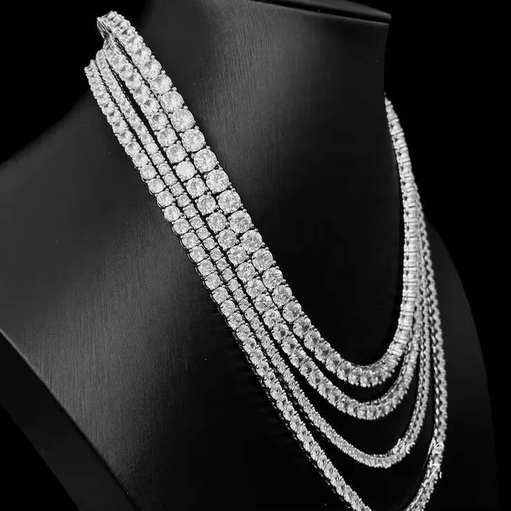 Moissanite tennis necklace3MM 4MM 5MM Moissanite Tennis Chain Hip Hop Iced Out D Color VVS 925 Sterling Silver Moissanite Tennis Necklace