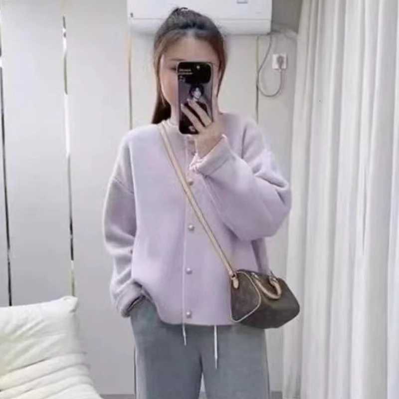 Korean Round Neck Single Breasted Solid Color Knitted Cardigan Womens Autumn and Winter New Loose Casual Soft Sweater JacketT251028