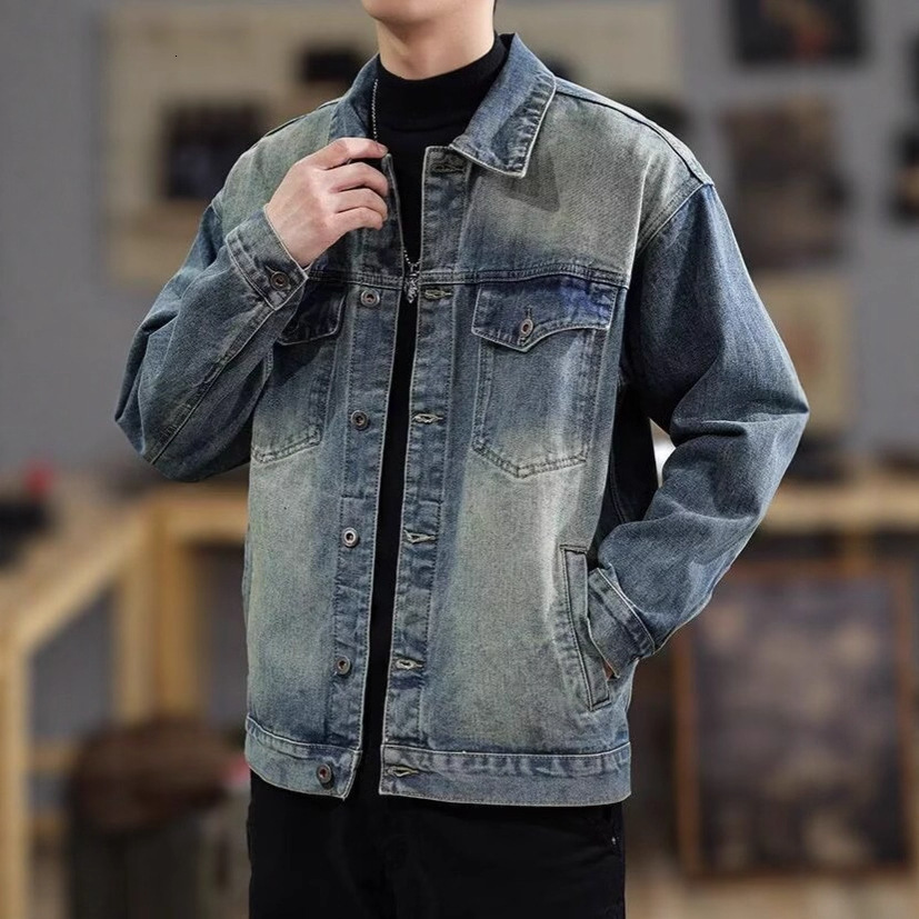 American Style Spring Autumn Trendy Brand Denim Jacket For Men High Street Style Cool Loose Casual Designer Jacket Workwear Denim Jacket