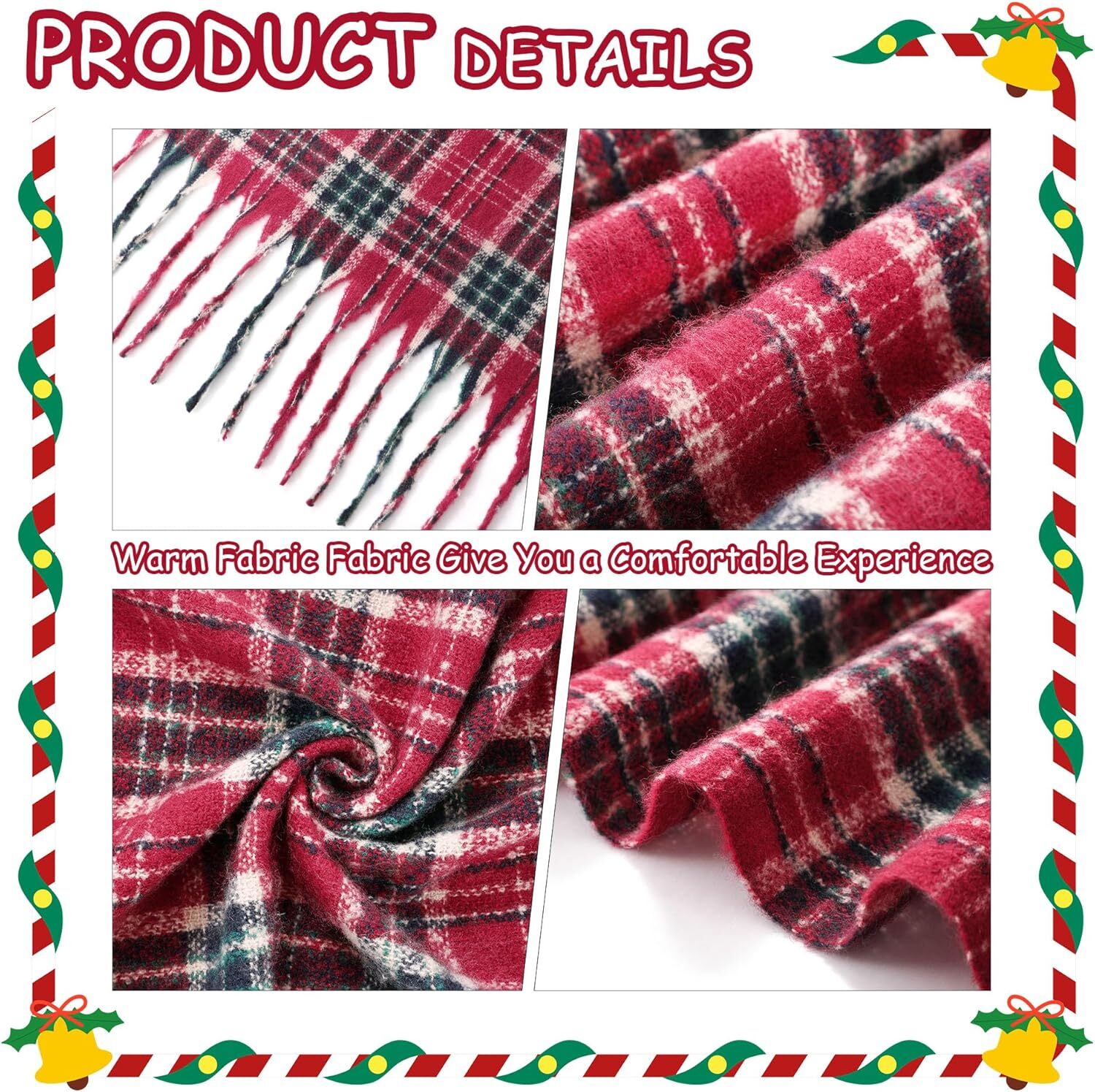 Custom Christmas Winter Checkered with Fringe, Soft Green Red Scarf for Women Men Fashion Tartan Gift Xmas Decor
