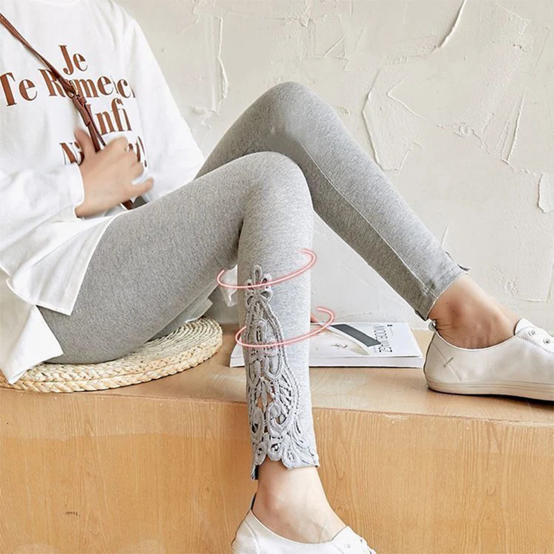 Women Fashion Solid Contrast Lace Skinny Leggings UltraComfortable AllSeason Essential for Women Womens Clothing 251029