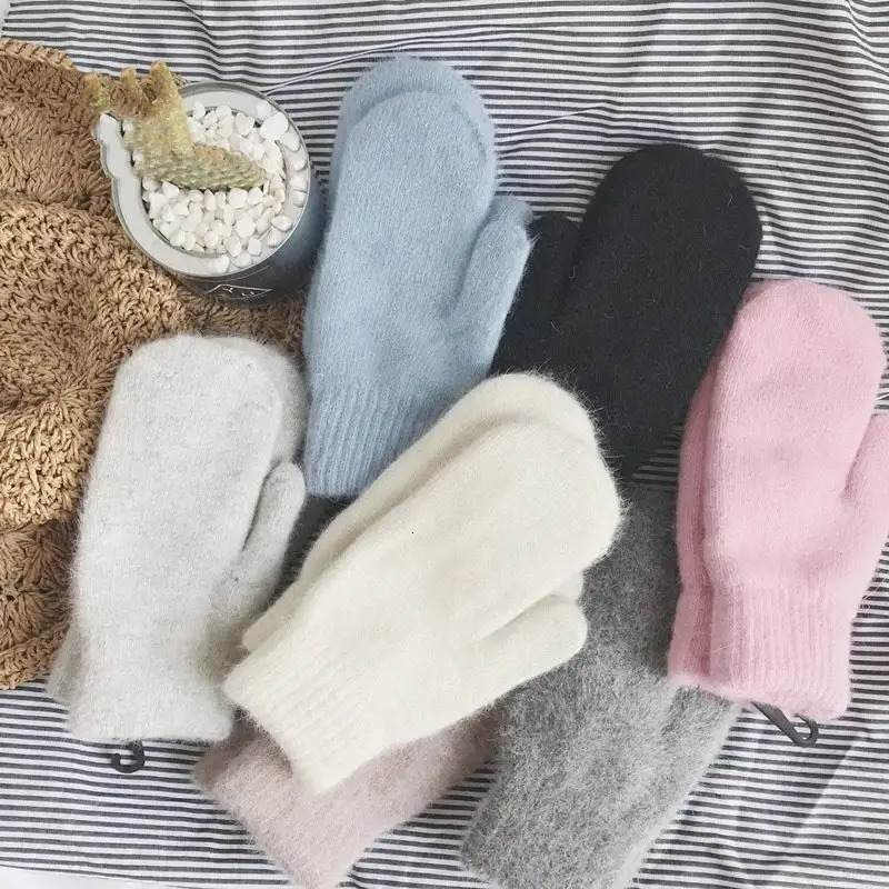 1pair Women Winter Keep Warm Plush Gloves Elasticity Soft Full Fingers Mittens Rabbit Fur Knitted Girls Fashion Gloves 251029