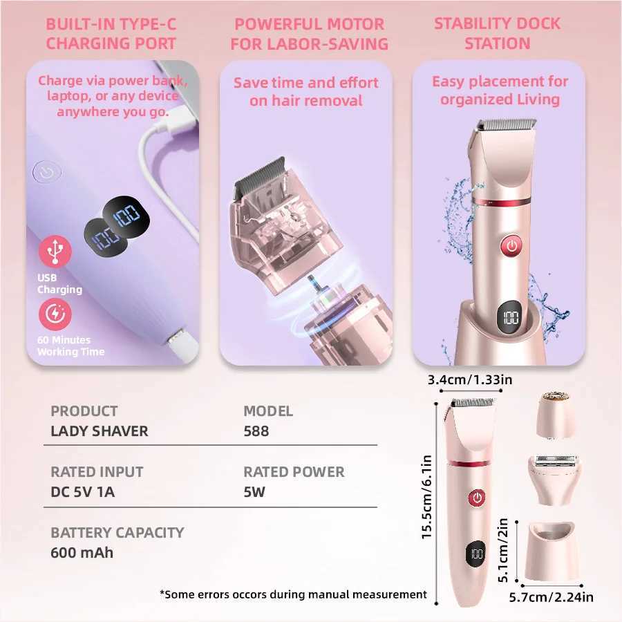 3in1 Hair Removal Shaver Trimmer for Women Men Rechargeable Replaceable Head Full Body Electric RaZOr Portable Epilator J251117