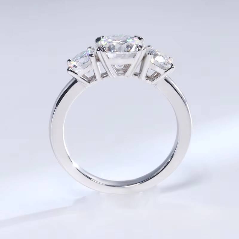 14K White Gold Moissanite Ring Fine 18K Solid Gold Jewelry Round Brilliant Cut Moissanite Trilogy Ring for Wedding Engagement