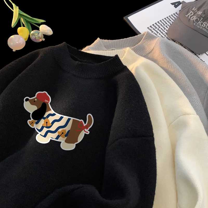 Mens Oversized Sweaters Autumn White Knitted Sweater Fashion Dog Print 5XL Casual Wear for Man Knit Pulloves Men Clothes J251029