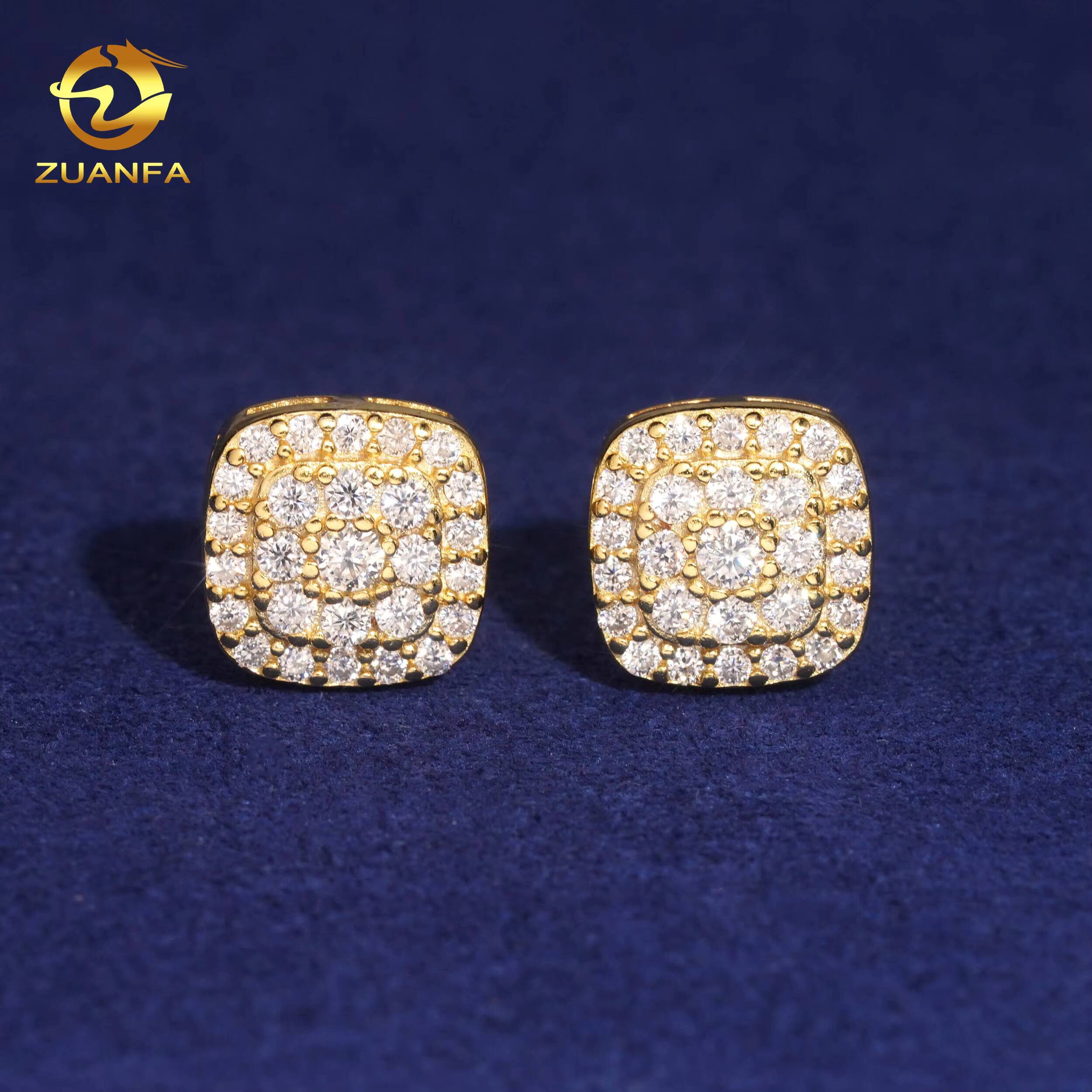 USA Warehouse Ship Directly Silver 925 VVS Moissanite Lab Diamond Hip Hop Fine Jewelry Iced Out Stud Earrings