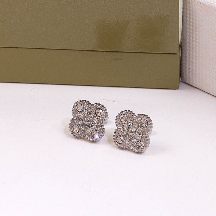 Luxury Designer Stud Earrings Four-leaf Clover Earrings Womens Fashion 18K Gold Diamond Earring Jewelry