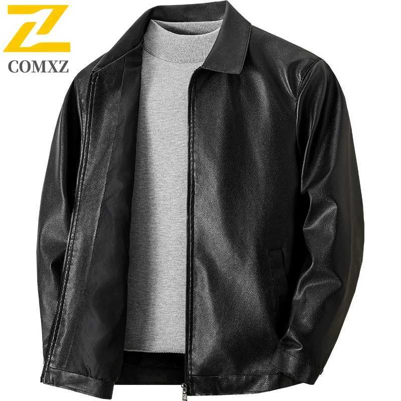 2025 New PU Leather Jacket Men Black Korean Style Slim Fit Lapel Motorcycle Outerwear Autumn Casual Faux Leather Coat for TrendT251029