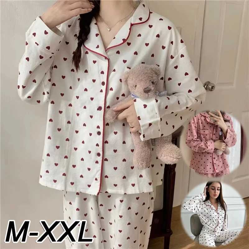 MXXL Large Size Nightwear Women Sleepwear Autumn and Winter Cardigan Home Wear Peach Heart Long Sleeves School Silk PajamasT251029