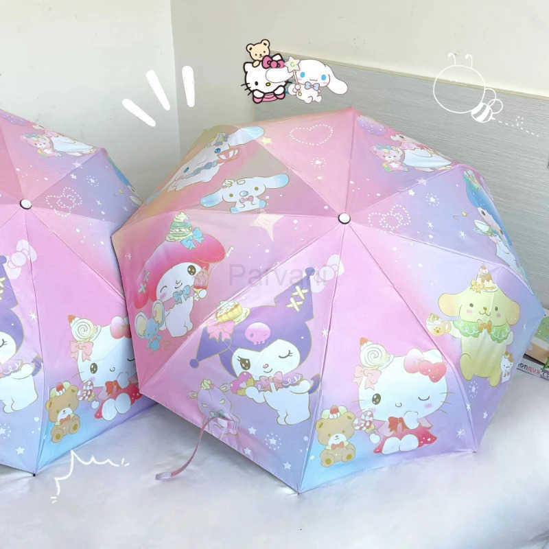 Sanrio Sanrio Kawaii Hello Kitty Umbrella Cinnamoroll Kuromi My Melody Girl Cartoon Rainy Day Fully Automatic Vinyl Sun Umbrella Gift L251029