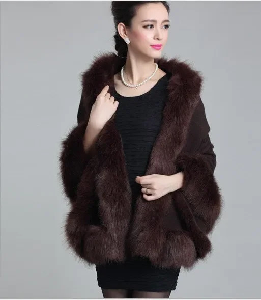 Autumn Winter Female Cloak Fur Cloak Cape Wool Collar Ponchos Women Capes Coffee 251029