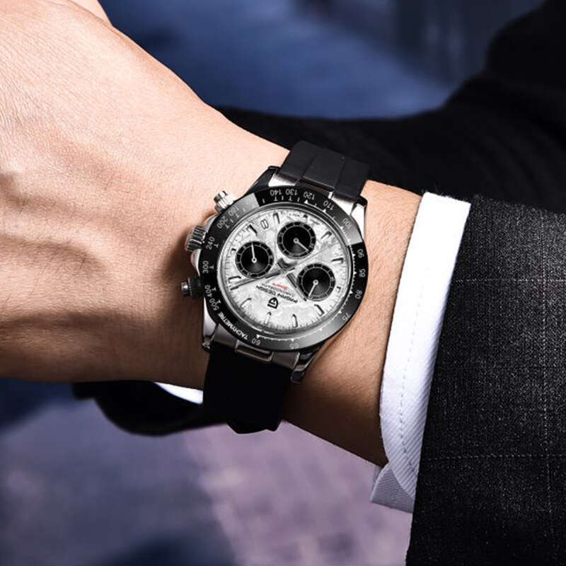 PAGANI DESIGN Novel Functional Chronograph Running Code Luminous Clear Rubber Men's Watch PD-1664