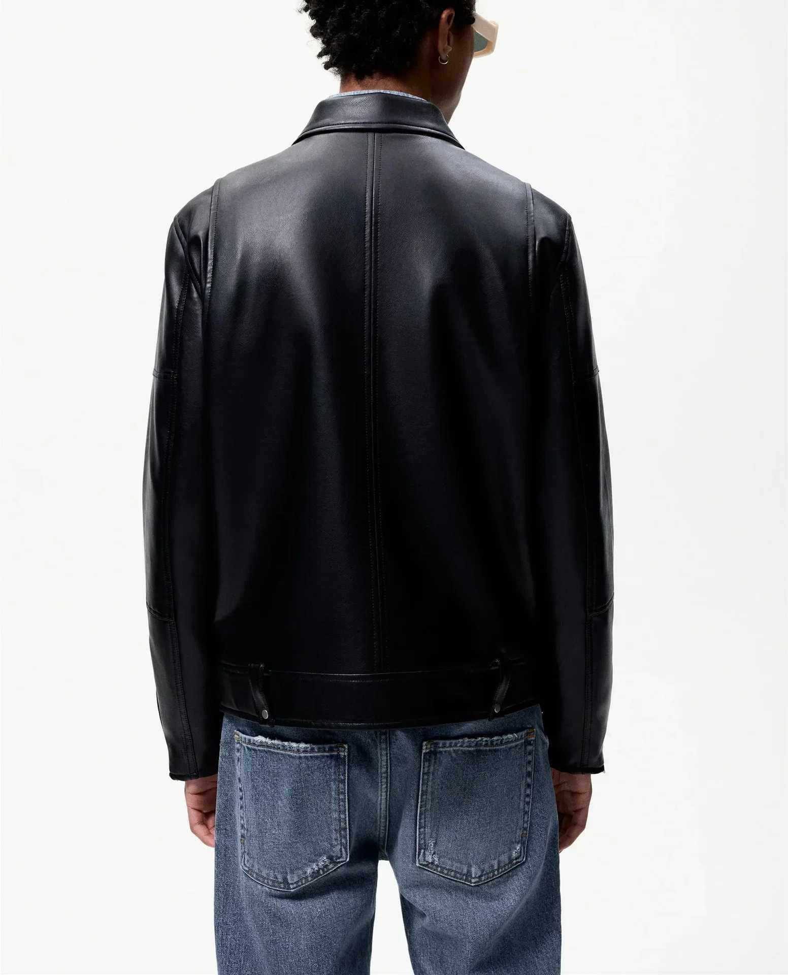 LIBIELIY Mens Autumn New Fashion Lapel Zipper Casual PU Leather Jackets Frontal Asymmetrical Design Imitation Leather Biker JT251029