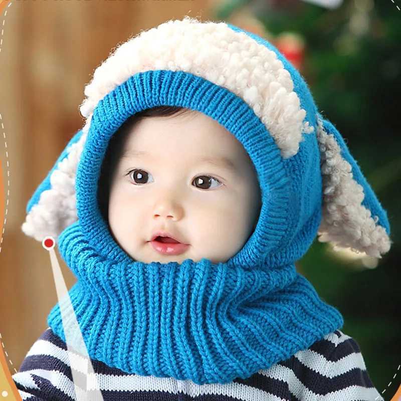Korean Childrens Cute Puppy Winter Woolen Scarf Hat Baby Boys Girls Warm Hats With Shawl For Kids 636 Month251028