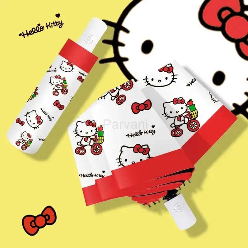 Sanrio Sanrio Kawaii Hello Kitty Fully Automatic Umbrella Anime Cartoon Cute Fashion Exquisite Durable Rain Shine Sunshade Sun Umbrella L251029