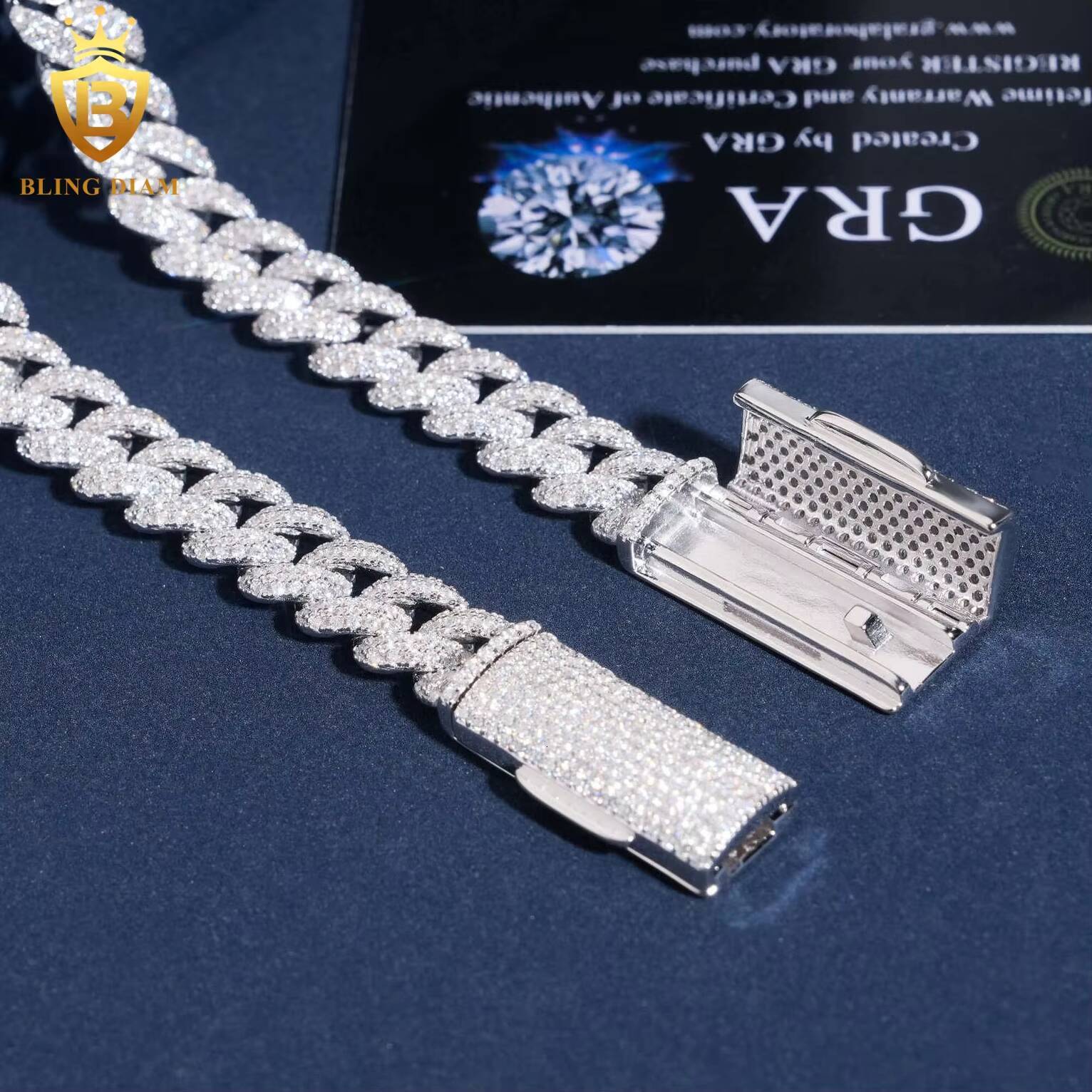In Stock Iced Out Moissanite Cuban Link Chain HipHop Style 10mm S925 Silver Moissanite Cuban Chain Pass Diamond Tester with GRA