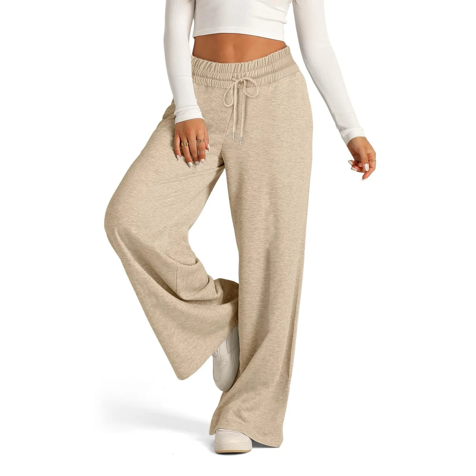 Ladies Fashion Classic Plain Color High Waisted Wide Leg Sweatpants Casual and Versatile Comfortable Yoga Jogger Pants 251029