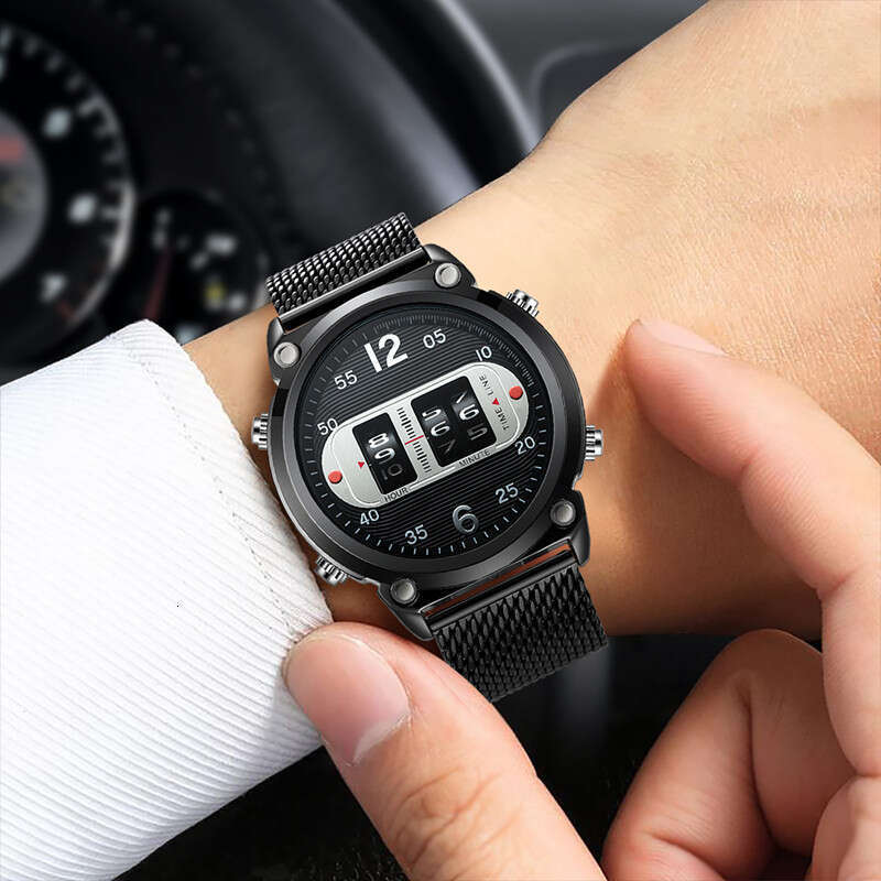 Creative Design Men's Fashion Stainless Steel Mesh Strap Roller Quartz Watch
