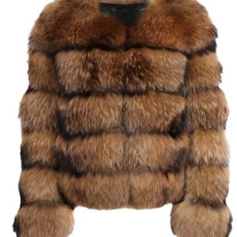 Korean Winter Womens Coat Faux Fur Thick Warm Fashionable Round Neck Raccoon Grass Splicing Clothing 251028