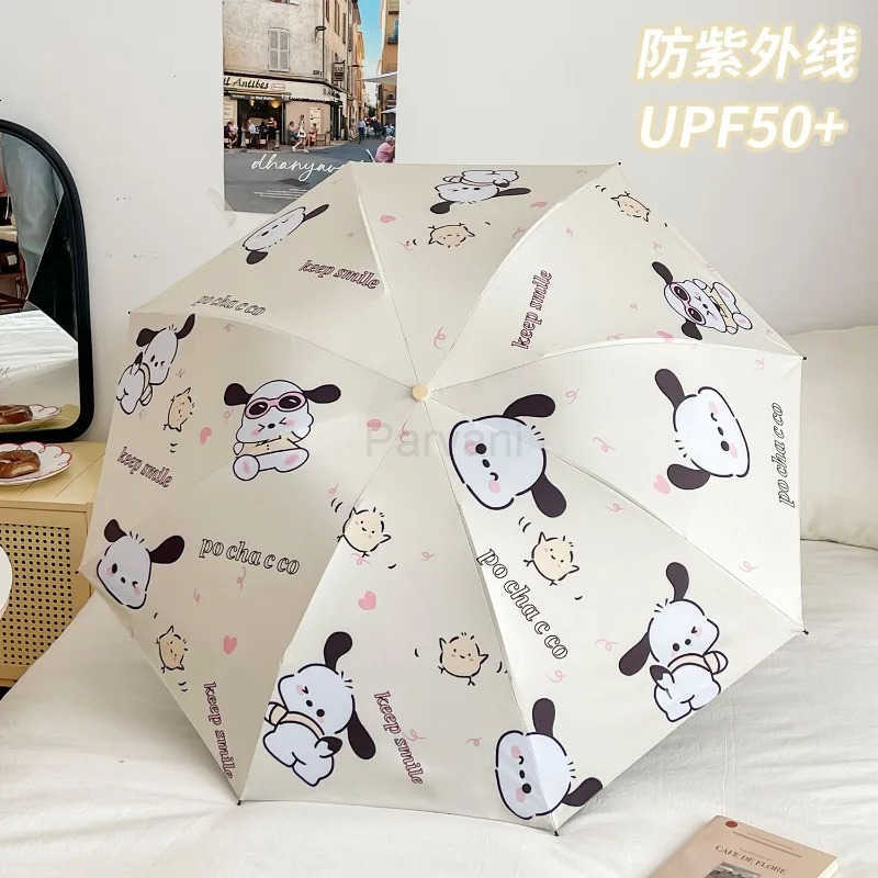 Sanrio New Sanrio Sweet Hello Kitty Cute Creative Cartoon Pattern Fashionable Folding Portable Vinyl Shade Umbrella for Rain or Shine L251029