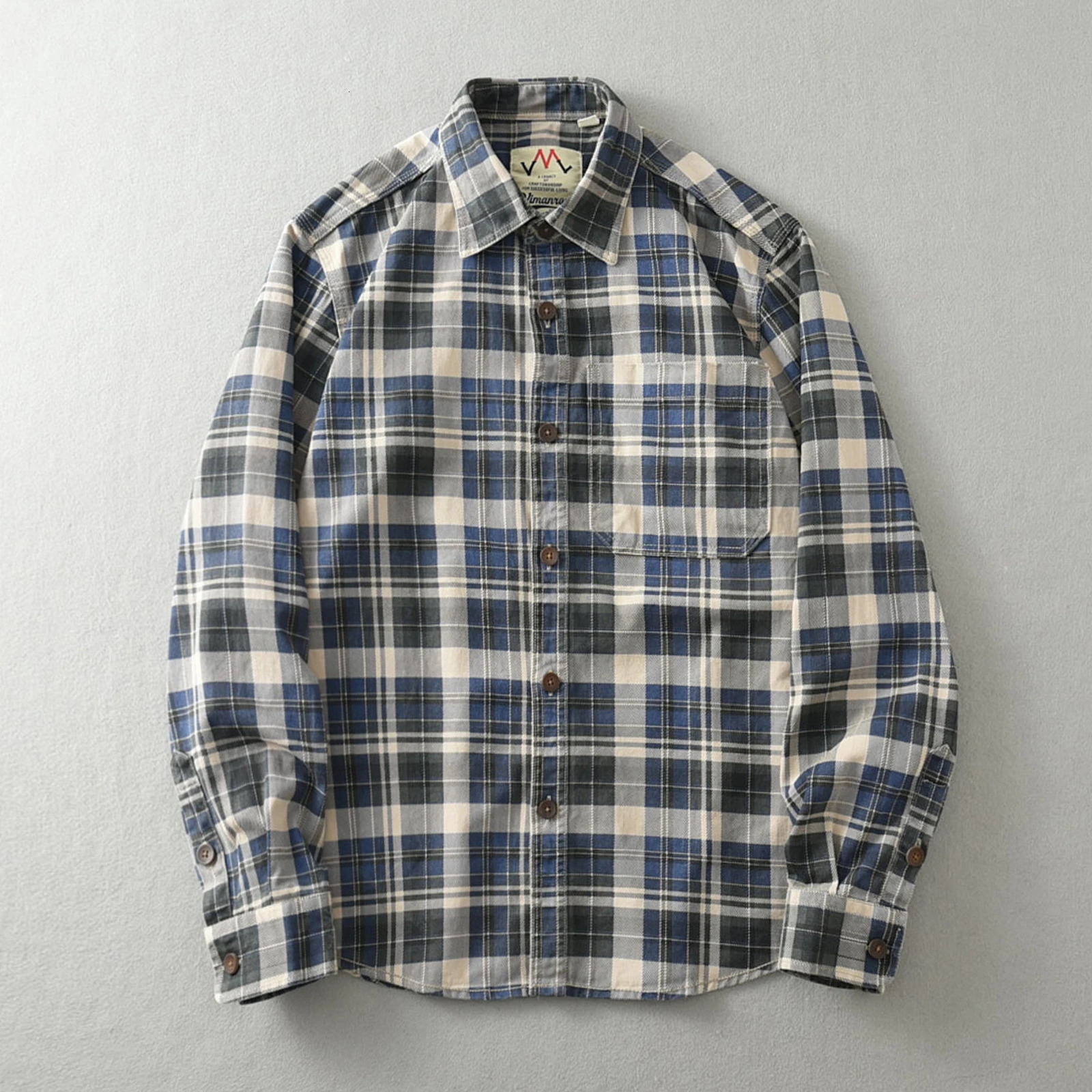 100 cotton vintage wash plaid shirt Mens spring and autumn casual longsleeved jacket 251029