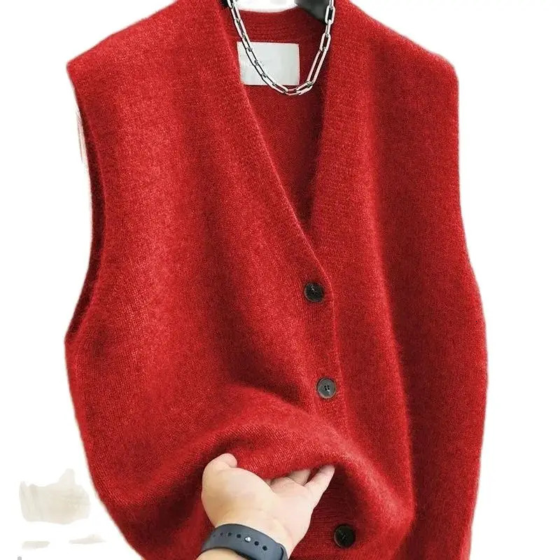 2025 Women Versatile Vneck Sweater Vest Coat Female Fashion Sleeveless Knitted Cardigan Sweaters Vests Top 251029