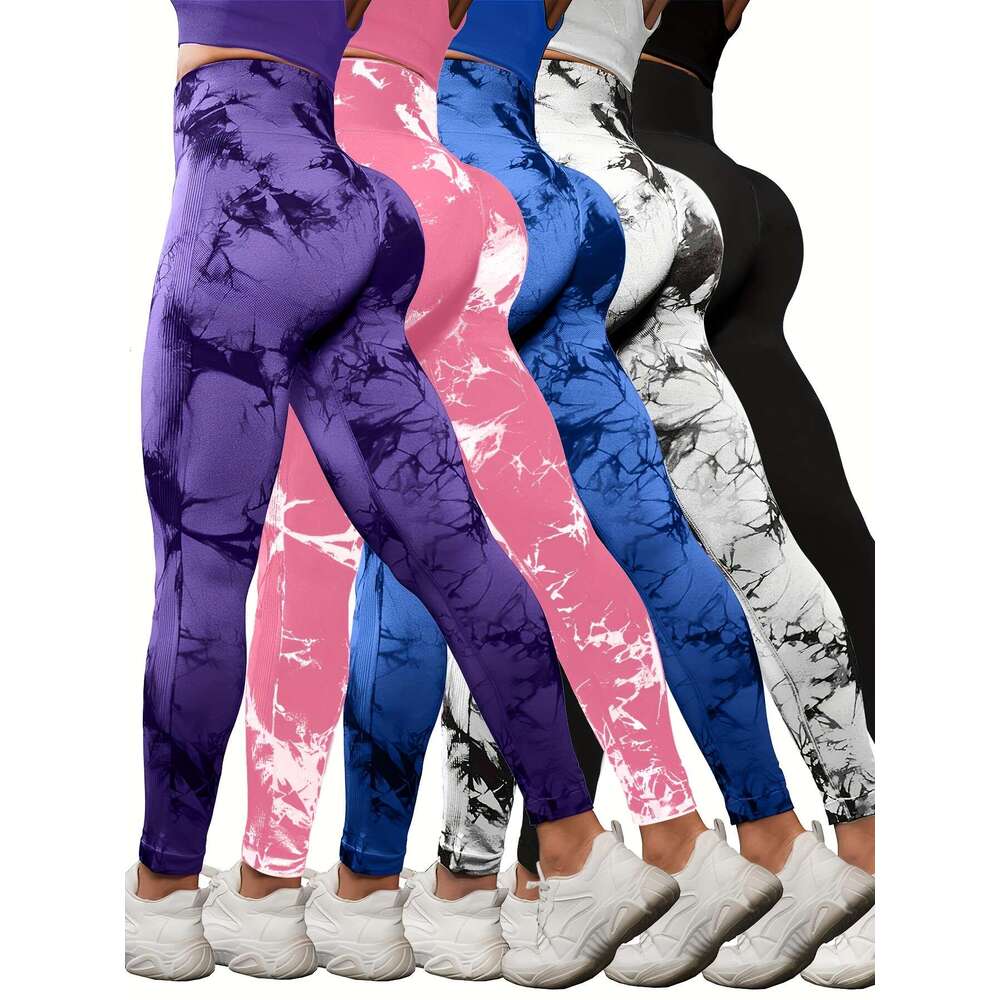 5pcs Women's High-Waisted Leggings Set - Soft Compression Pants, Suitable for Running, Yoga, Fiess, and Other Sports