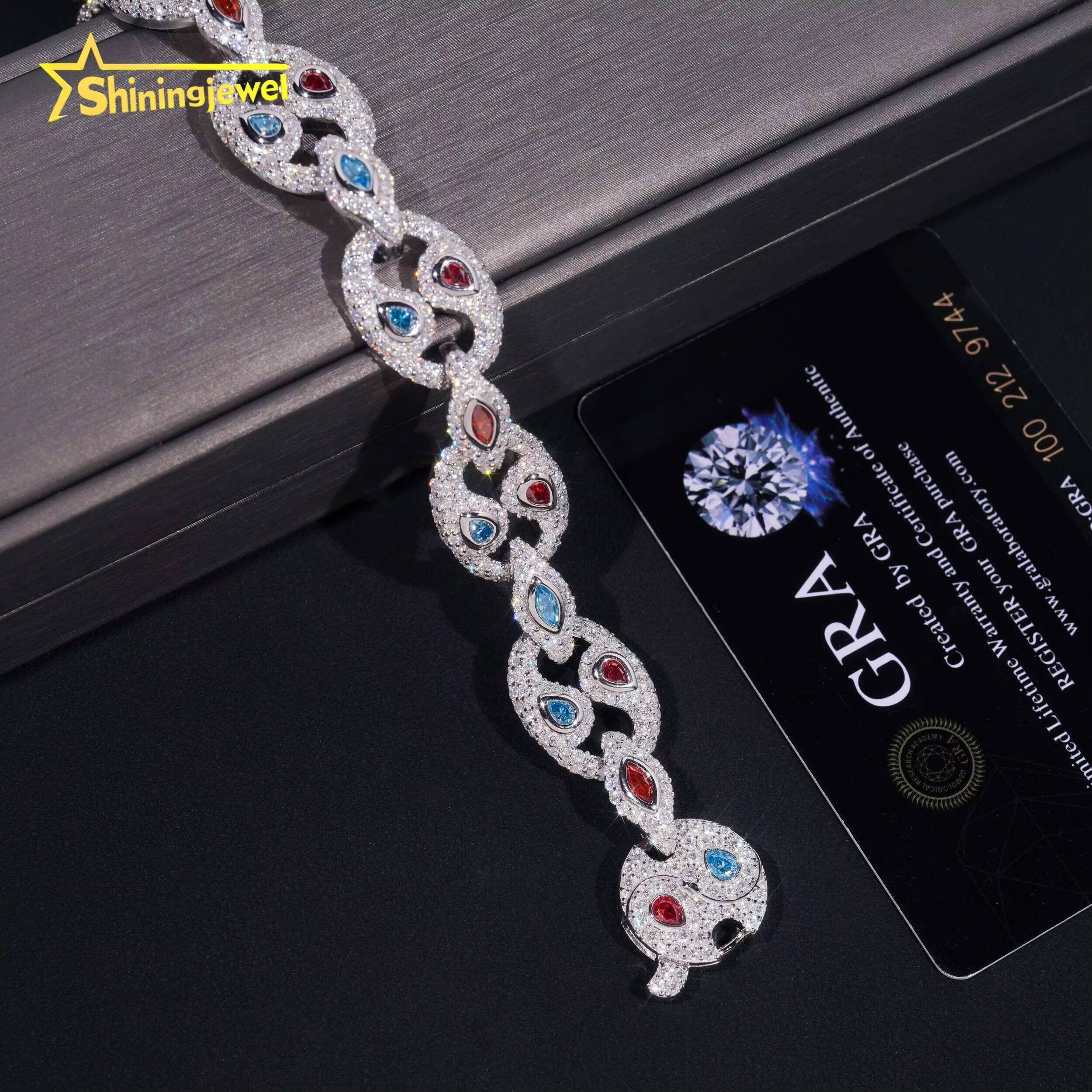 Bling ColorMoissanite Charm Bracelet with Adjustable Cuban Chain 7 Inches 8 Inches Cuban Bracelet for Men Woman