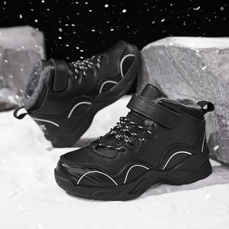 Luxury Boys Snow Boots Outdoor Children Plush Sneaker 2025 New PU Leather Nonslip Black Casual Sports Shoes for Boy L251028 XJ260303