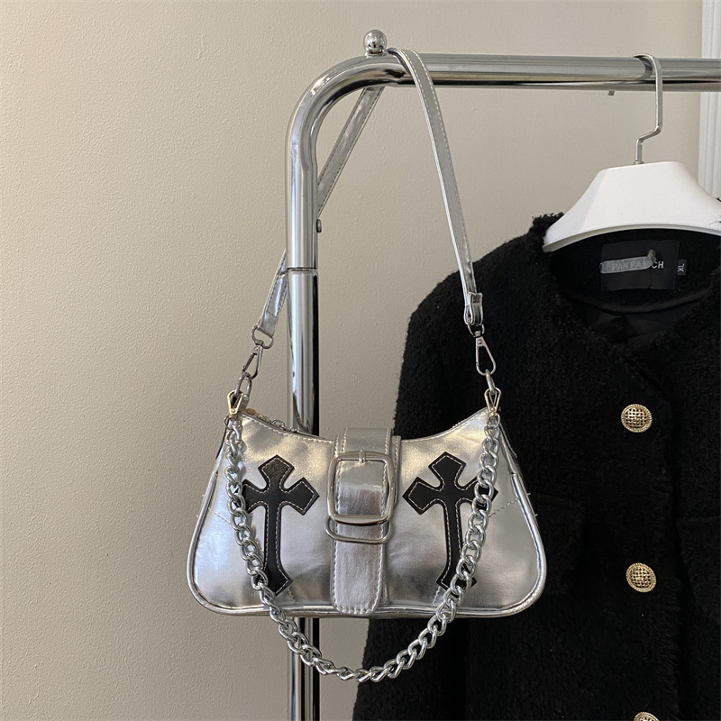 2025 New Fashion Women's Bag, Korean Color Block Chain Underarm Purse, Casual Small Square Shoulder Bag for Daily Use