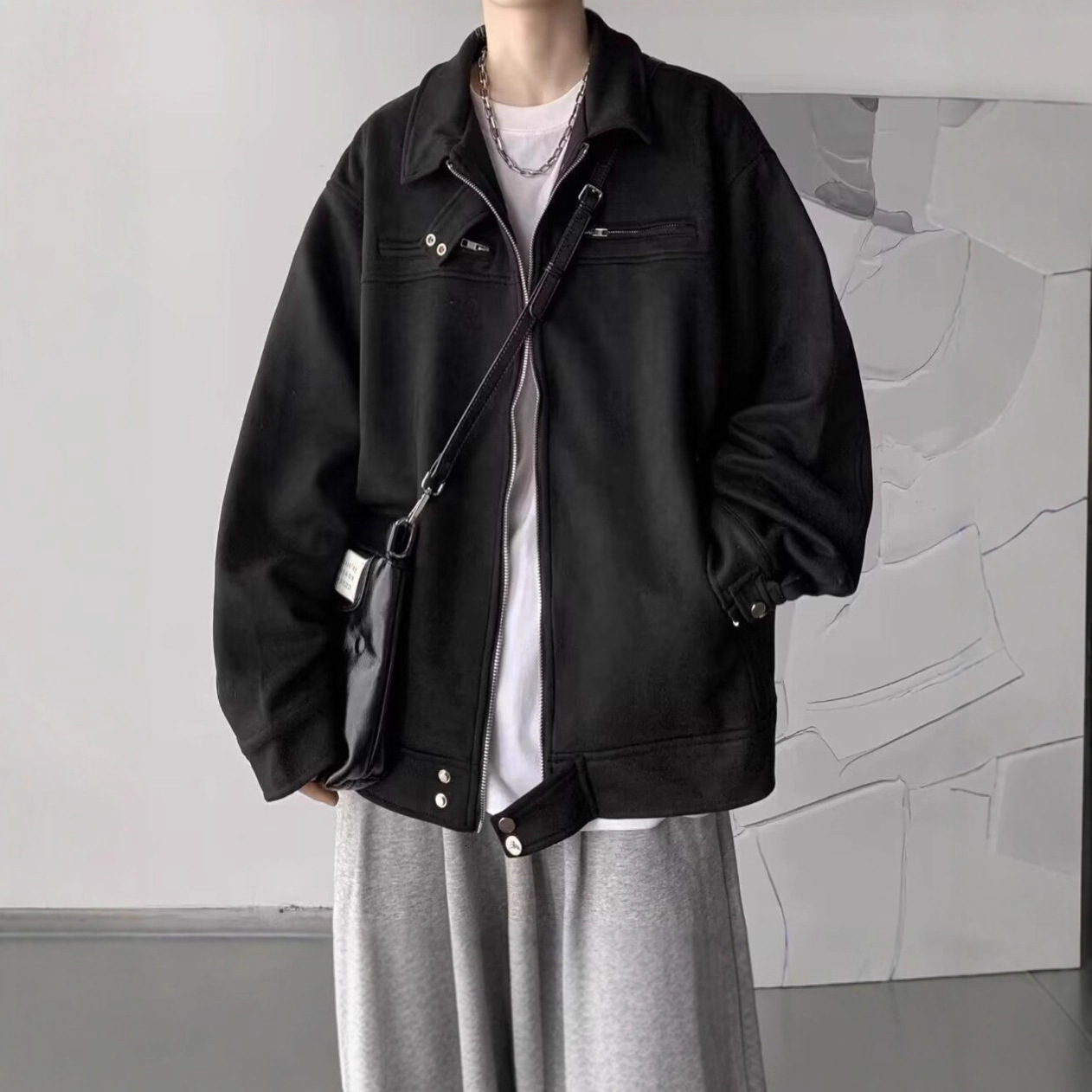 Suede Collar Jacket Men's Spring And Autumn New Trend American Designer Jacket Style Casual Clothing