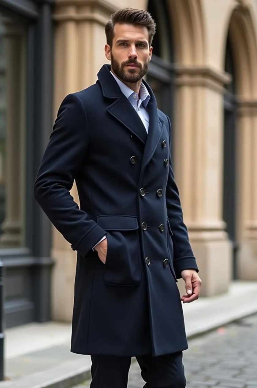 Classic Men's Overcoat Double-Breasted Wool Blend Long Coat Autumn Winter Street Fashion Outdoor Warm Customized trajes para hombre