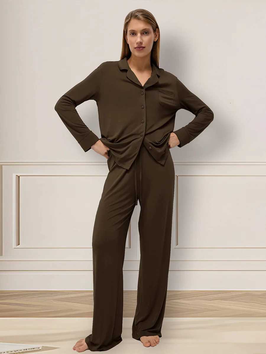 Blubelle Womens Long Sleeved Long Pants Pajama Set Autumn New Cardigan Pajamas Solid Color Comfortable Home Wear SetsT251029