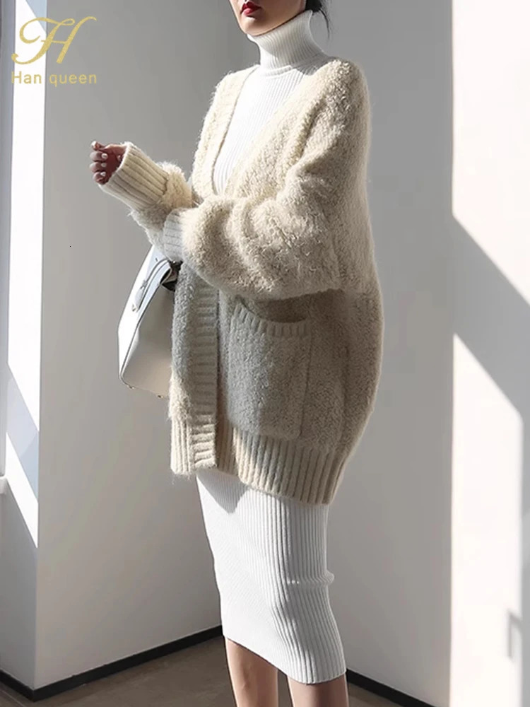 H Han Queen Knitted Turtleneck Sweater Bodycon Dress Bottoming Women Soft Elastic Autumn Winter Midi Party Dresses With Belt 251029