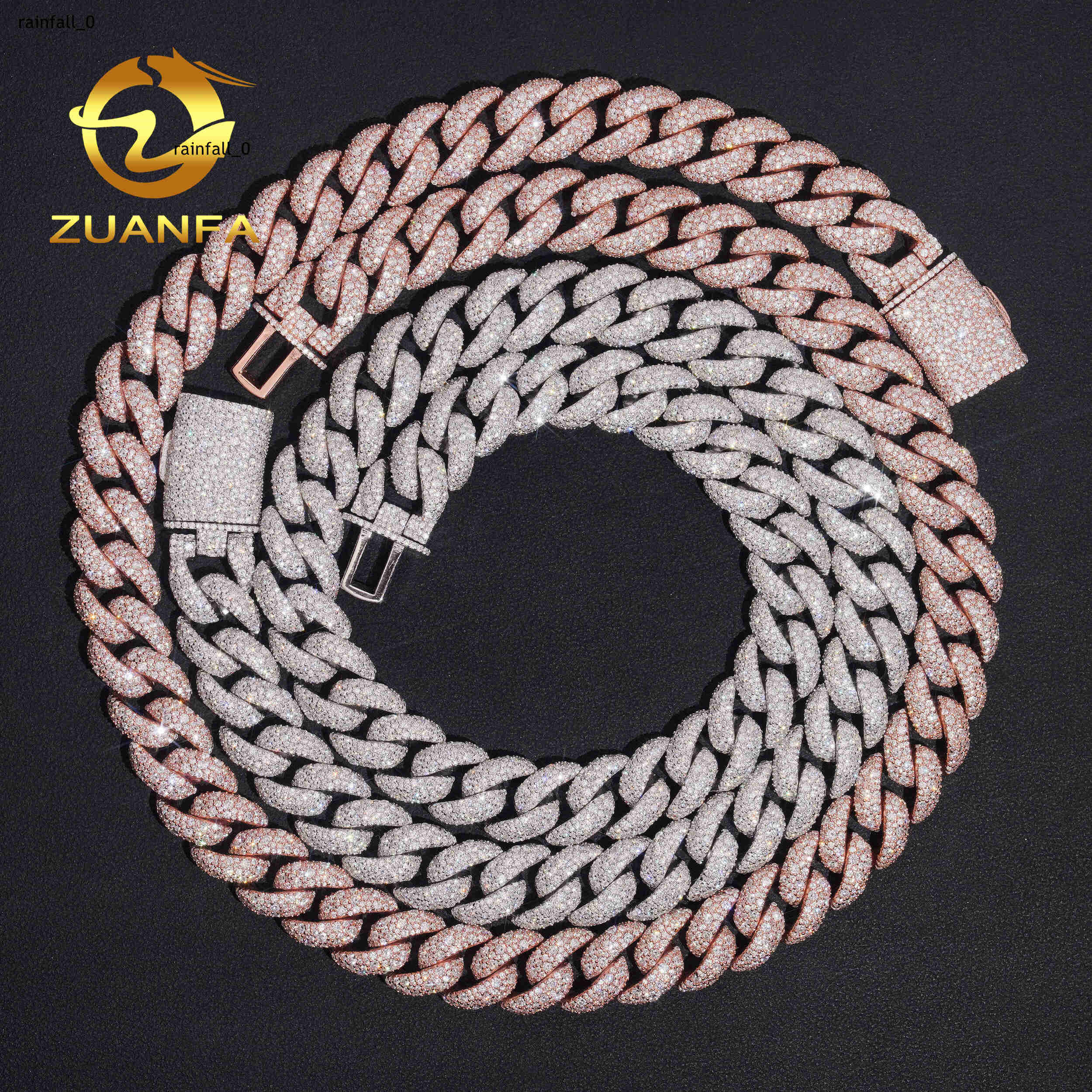 Mosaic Setting14mm Round Brillant Cut Moissanite Diamond Hip Hop Jewelry 14mm Moissanite Cuban Link 925 Silver Iced Out Chain