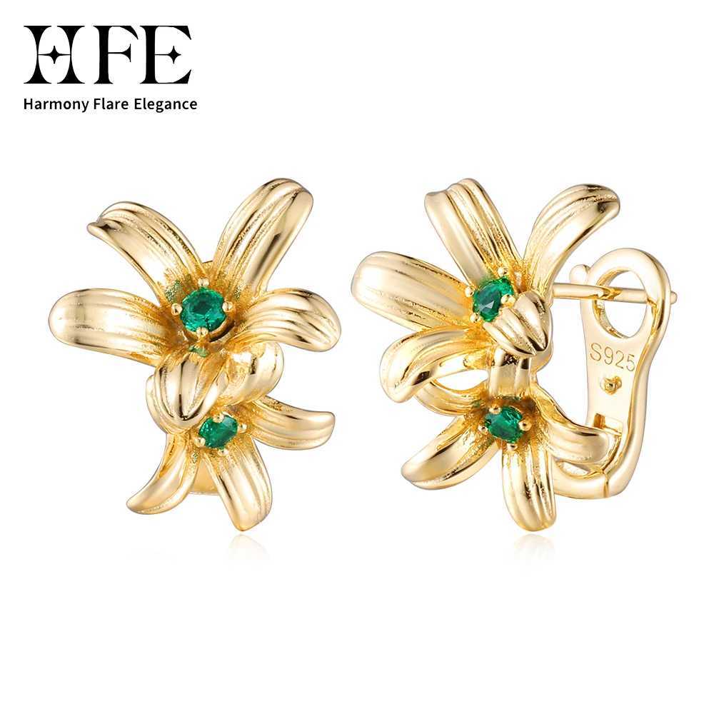 HFE Golden Flower Womens Earrings 925 Pure Silver Laboratory Womens Gorgeous Wedding Accessories Party Elegant JewelryW251029