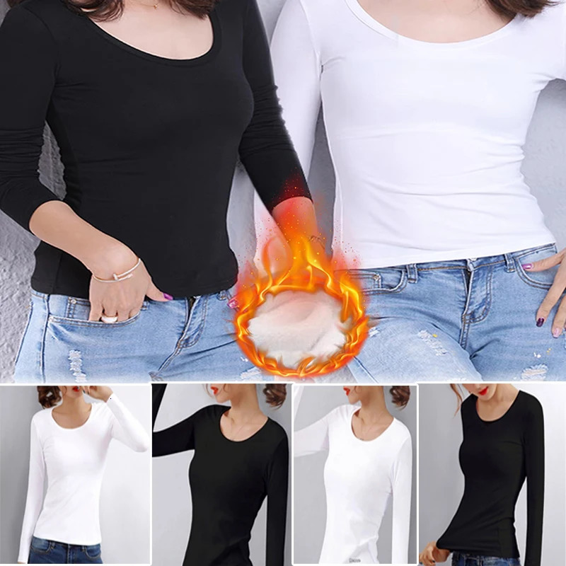 Winter Bottoming Shirt Women Thermal Underwear Solid Color German Velvet LongSleeved Basic TShirt Heating Fiber Thermal Top 251029