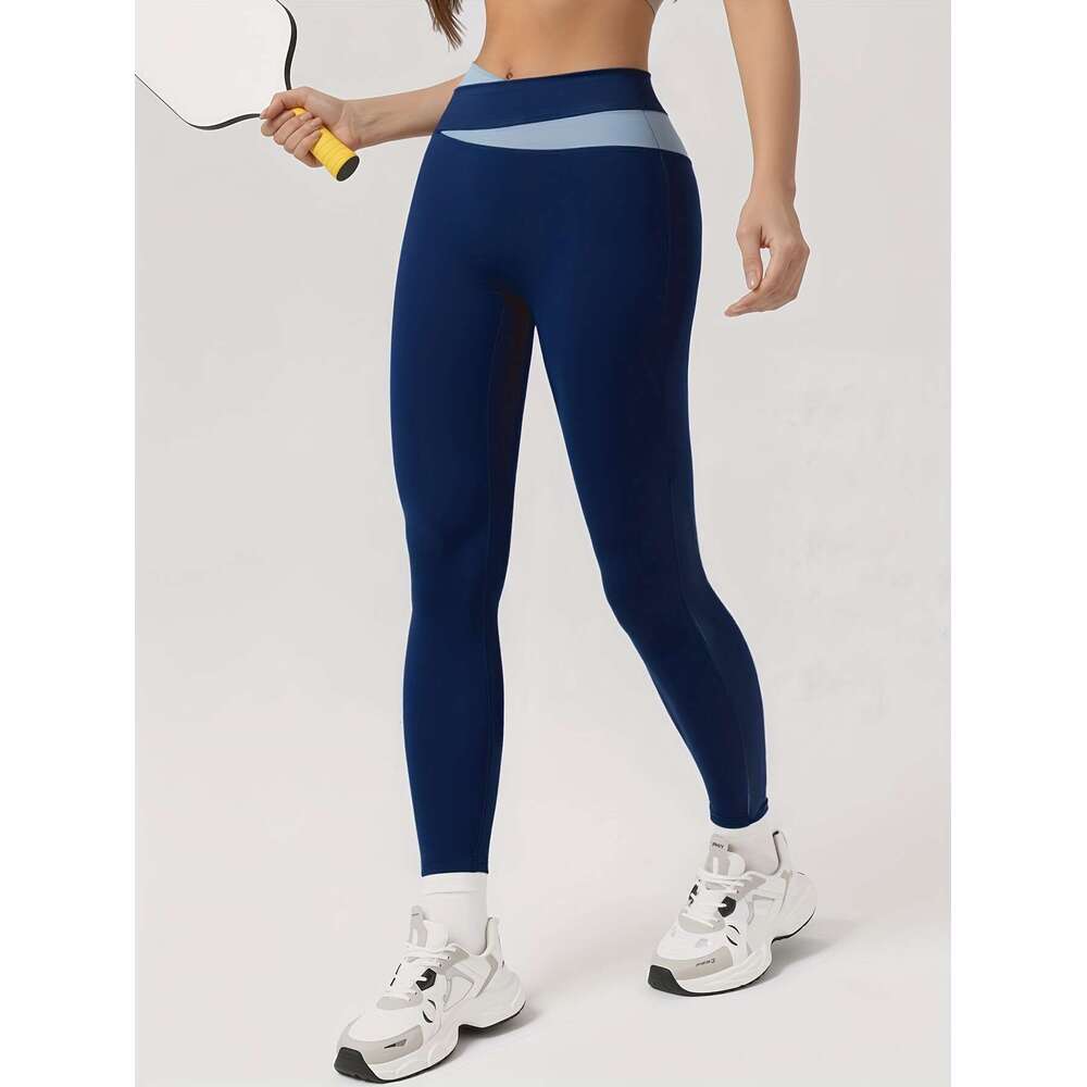 2pcs Women's suit Colorblocked design Long sleeves Built-in bra pads Matching leggings Suitable for cycling, fiess, yoga, running sports