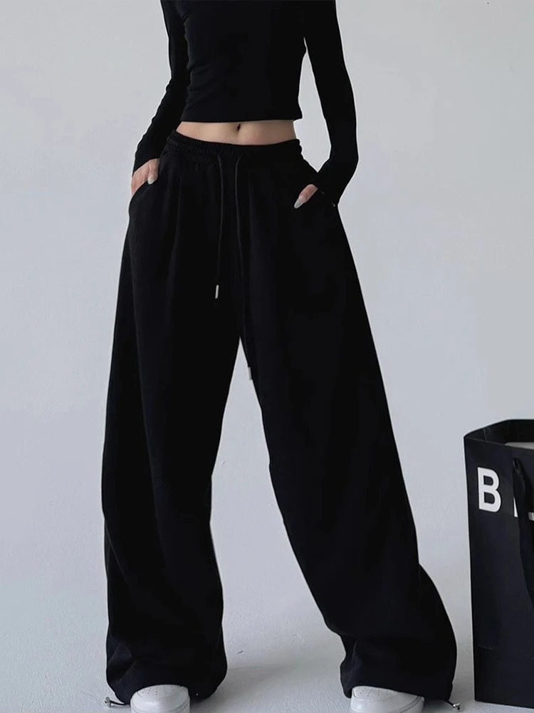 Y2K Loose Wide Leg Sweatpants Women Streetwear Baggy Oversize Gray Sports Pants Harajuku High Waist Drawstring Joggers Trousers 251029