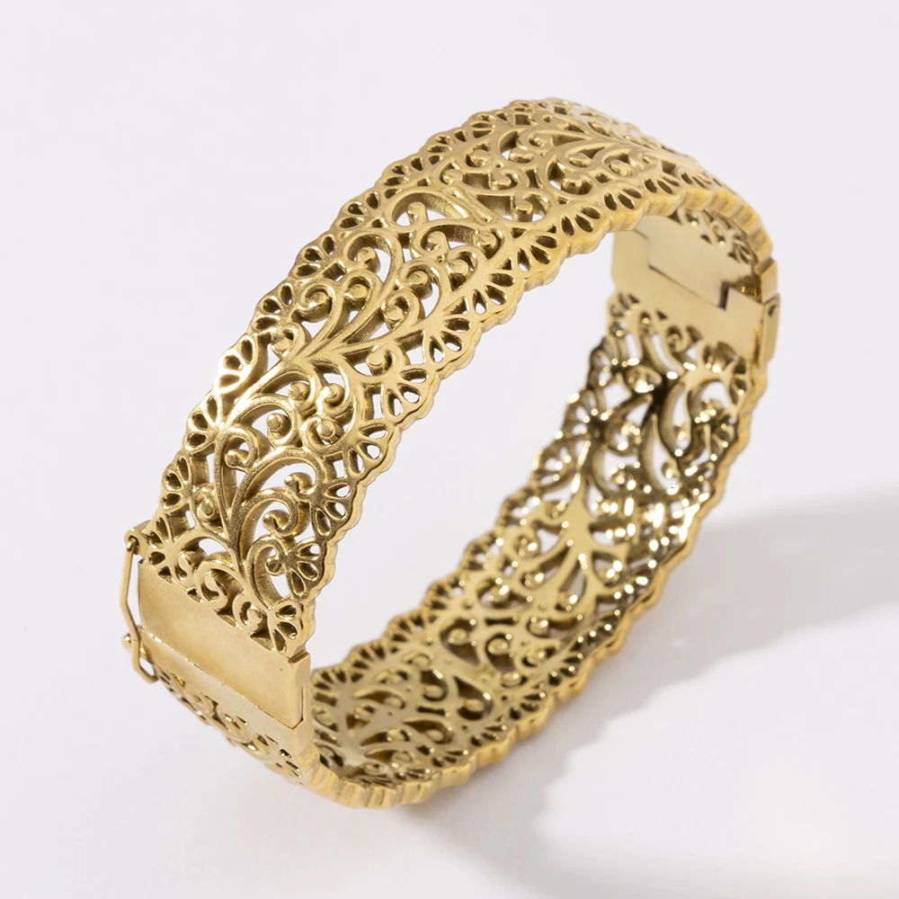 LUIZADA Vintage Gold Plated Bracelet for Women Stainless Steel Bangle for African Wedding Exquisite Bride Engagement 251028