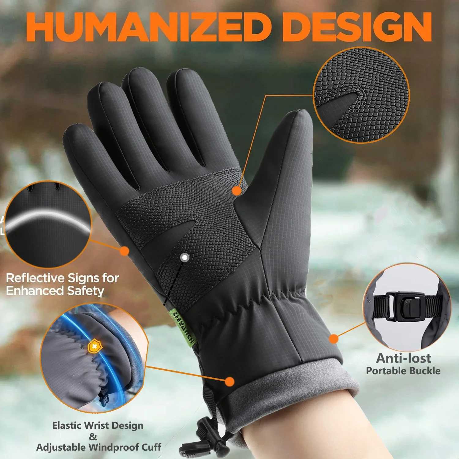 ZHUOHUA Winter Waterproof Ski Snow Warm Gloves for Women Men Windproof Cold Weather Thermal with Touchscreen All Fingers J251029