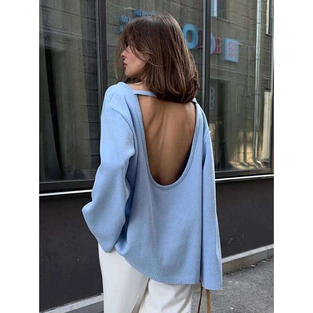 Wolfeel Autumn Winter New Women's Cotton Backless Design Loose Knit Pullover Jumper Fashionable Commuting Sweater Designer Sweater Women Bear Swe
