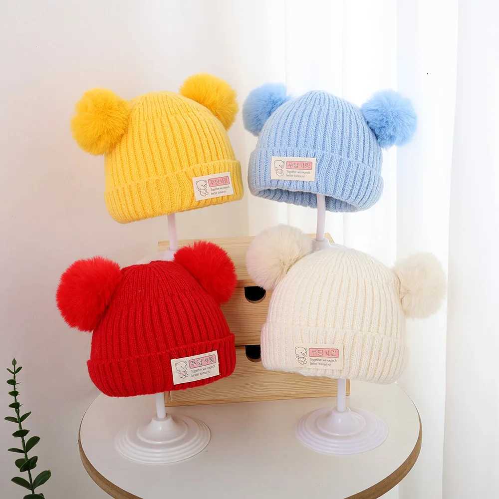 Spring Autumn Winter Baby Hat Cute Baby Double Ball Hat Korean Knitted Hat 02 Year Old Childrens Hat251028