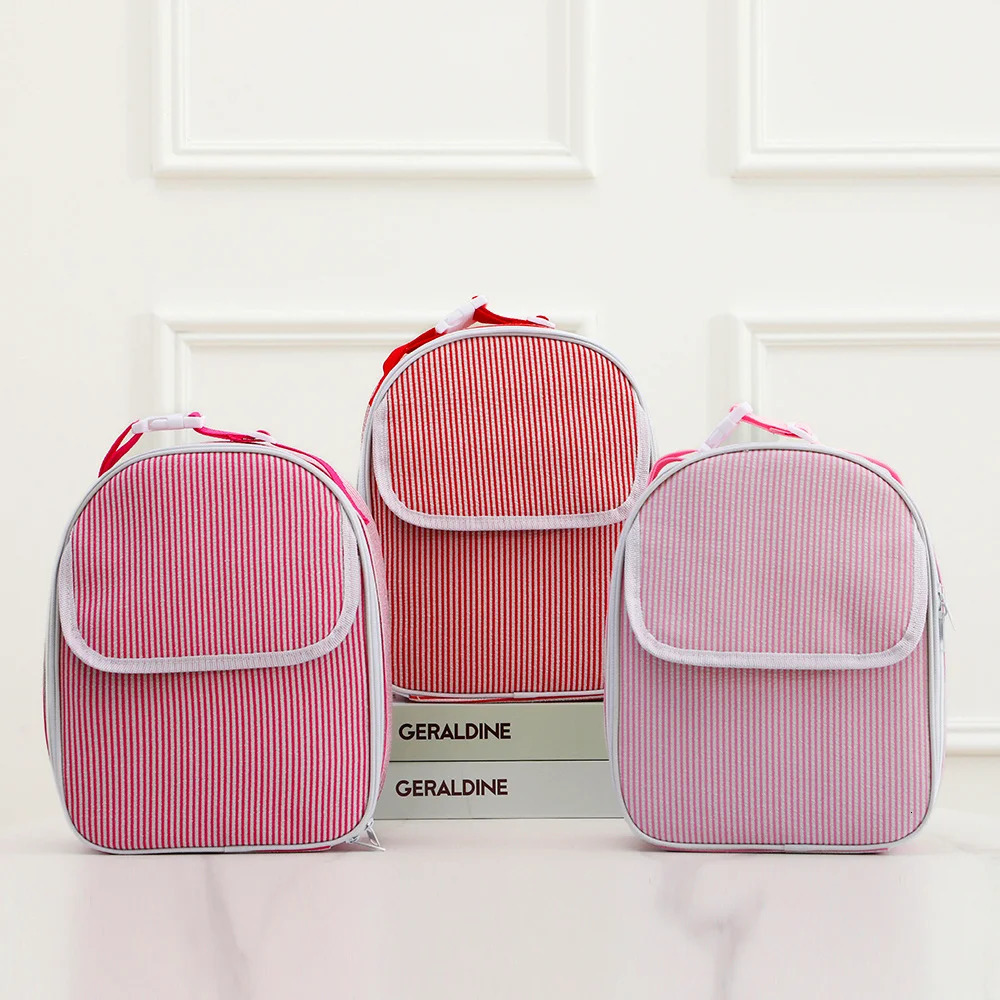 Striped Lunch Bag For Seersucker Insulated With Portable Handle School Lunch Box Travel Picnic Beach Outdoor Camping 251029