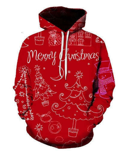 Mens Womens Christmas 3D Elf Father Christmas Print Hoodie Casual Long Slve Sweatshirt with Pockets