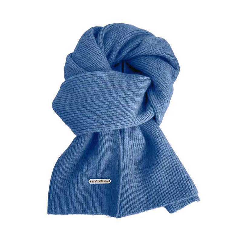 Scarf female winter new wool knit solid color small scarf tide thick warm all match long neck 2025